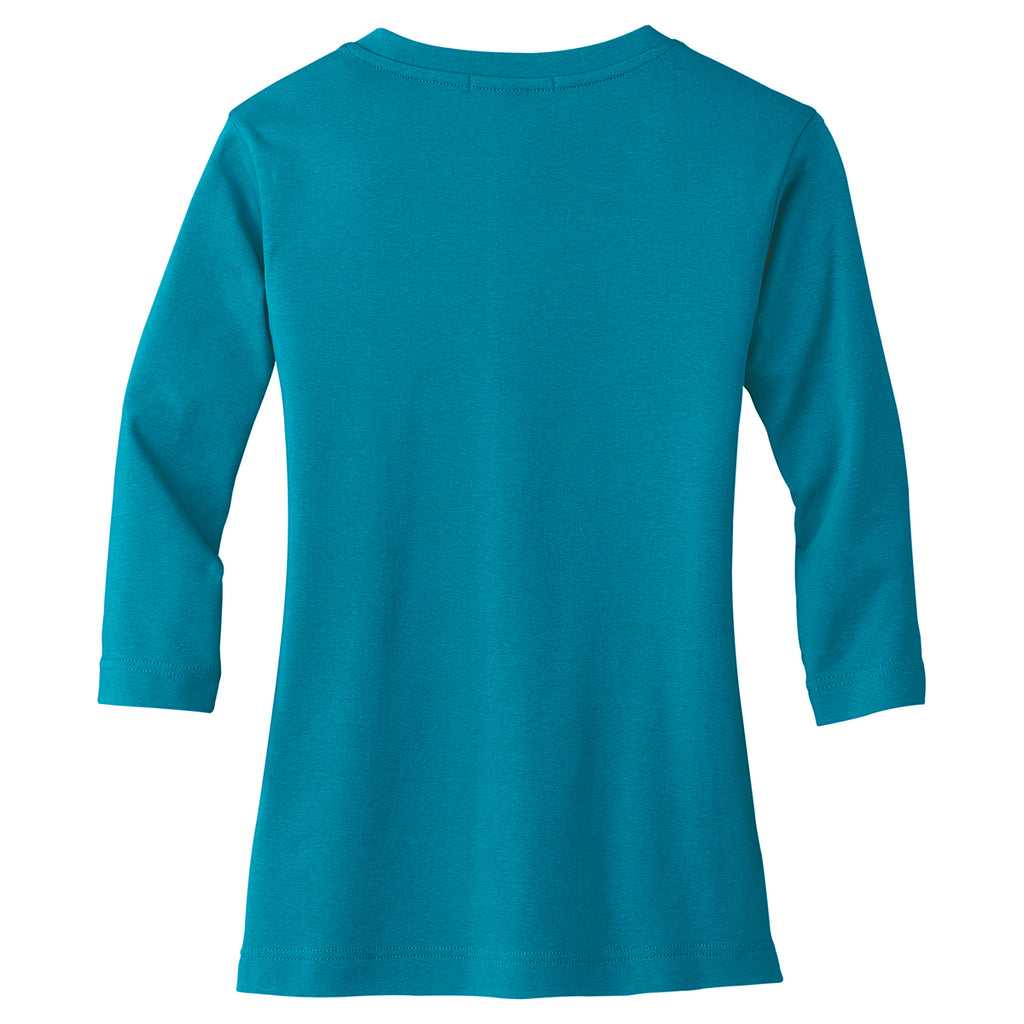 Port Authority Women's Mosaic Blue Modern Stretch Cotton 3/4-Sleeve Scoop Neck Shirt
