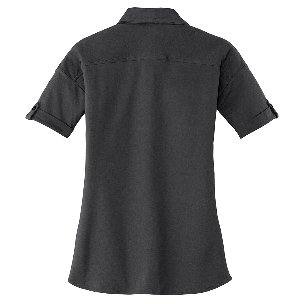 Port Authority Women's Grey Smoke Stretch Pique Button-Front Shirt