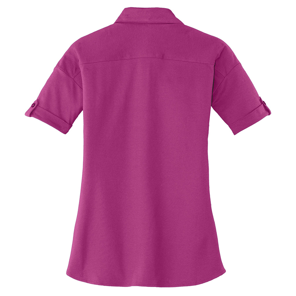 Port Authority Women's Pink Bloom Stretch Pique Button-Front Shirt