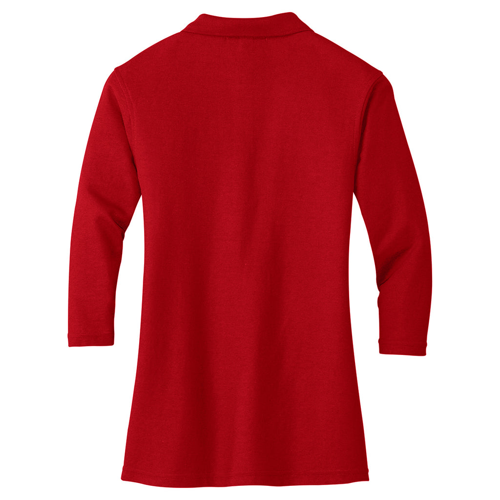 Port Authority Women's Red Silk Touch 3/4-Sleeve Polo