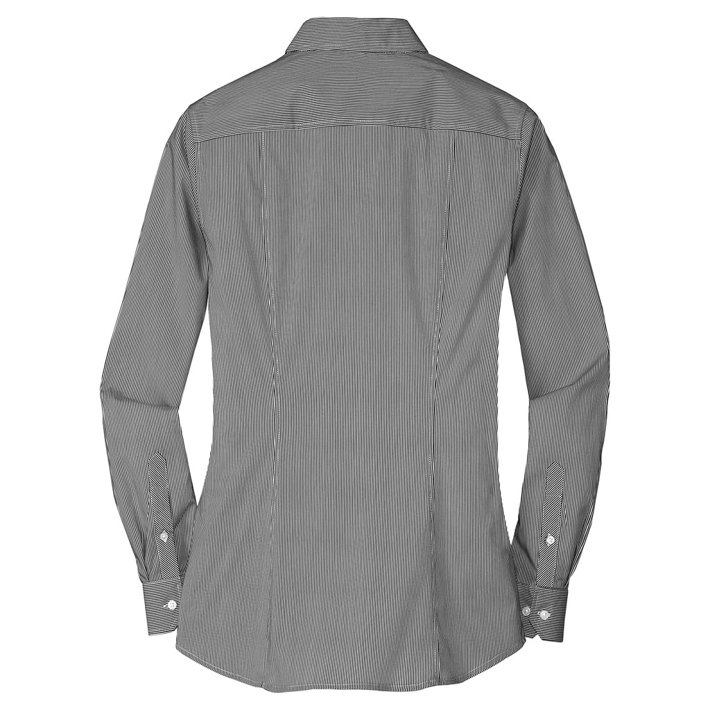 Port Authority Women's Black/White Fine Stripe Stretch Poplin Shirt