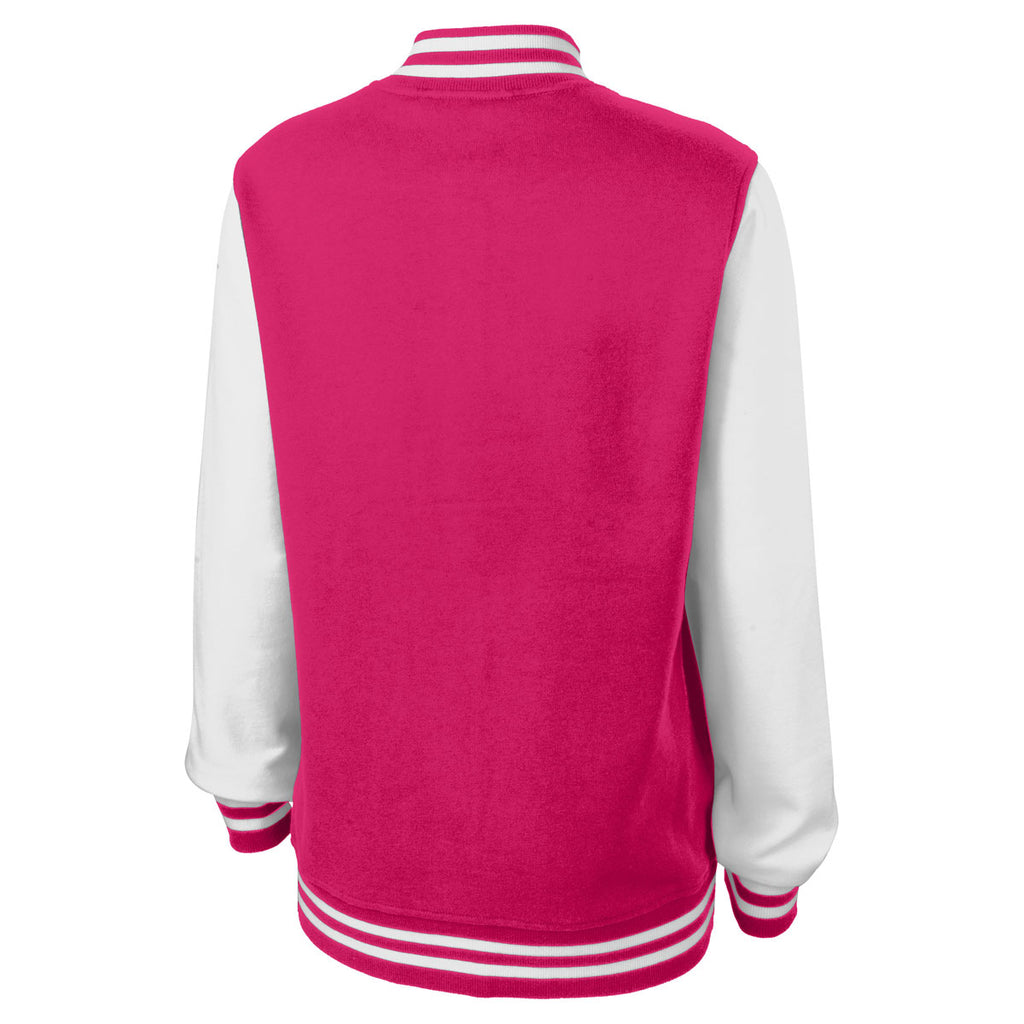 Sport-Tek Women's Pink Raspberry/White Fleece Letterman Jacket