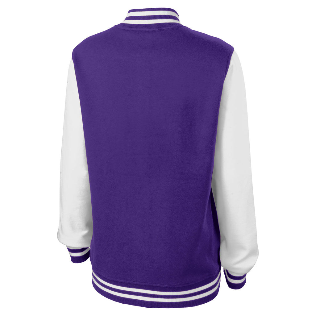 Sport-Tek Women's Purple/White Fleece Letterman Jacket