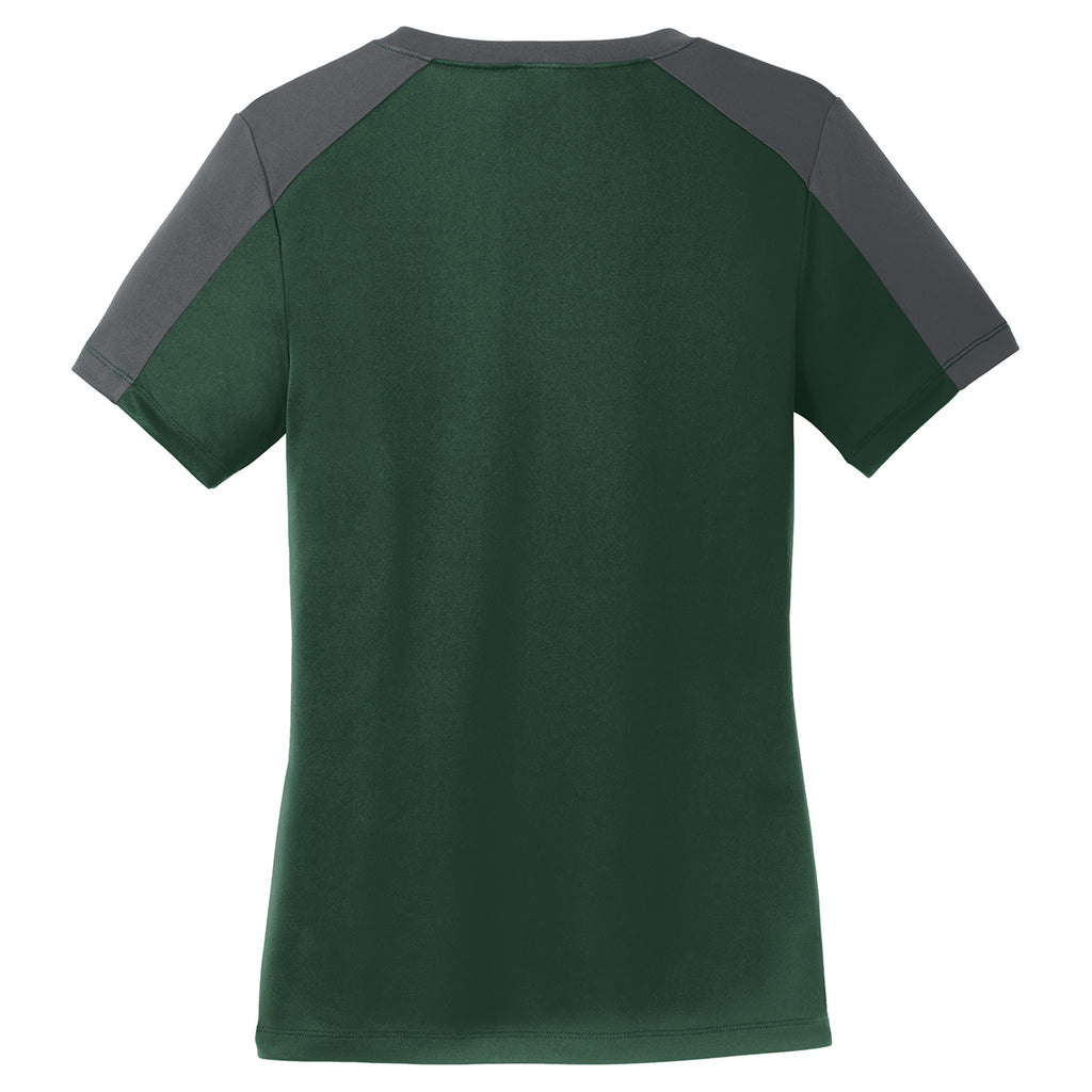 Sport-Tek Women's Forest Green/ Iron Grey PosiCharge Competitor Sleeve-Blocked V-Neck Tee