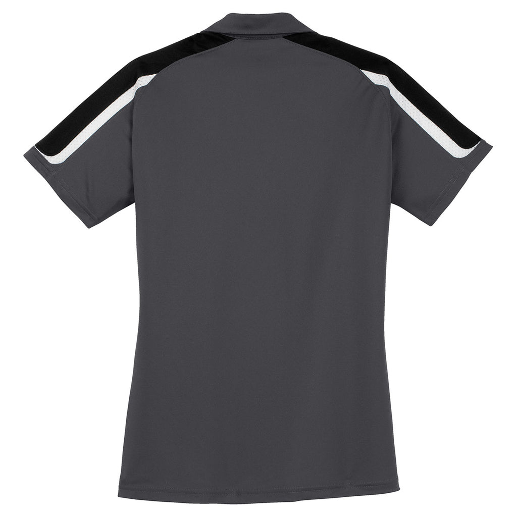 Sport-Tek Women's Iron Grey/Black/White Tricolor Shoulder Micropique Sport-Wick Polo