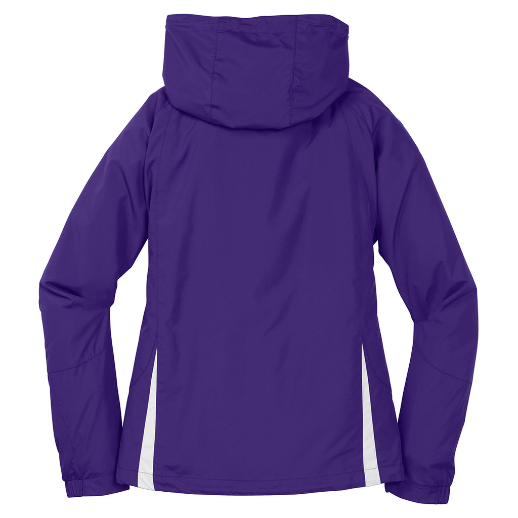 Sport-Tek Women's Purple/White Colorblock Hooded Raglan Jacket