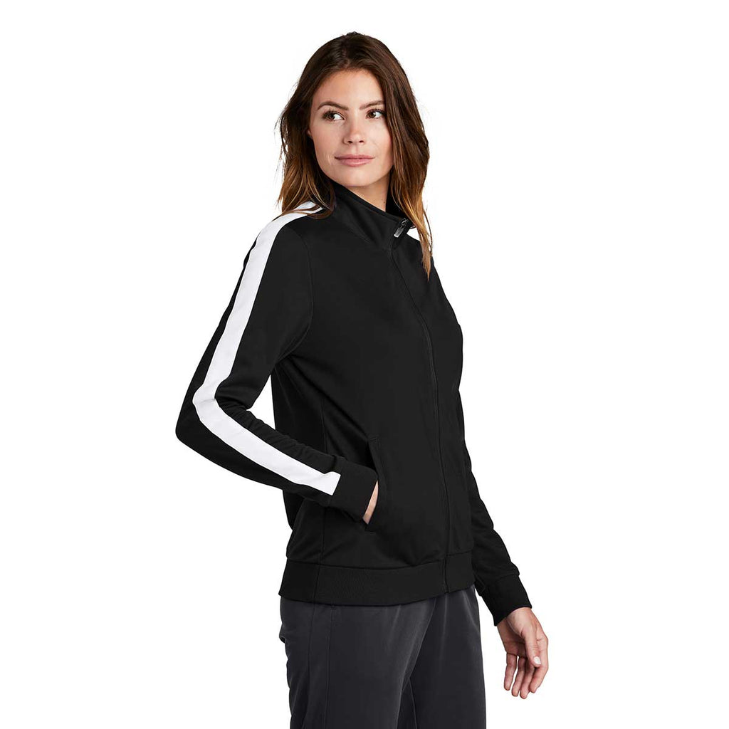 Sport-Tek Women's Black/White Tricot Track Jacket