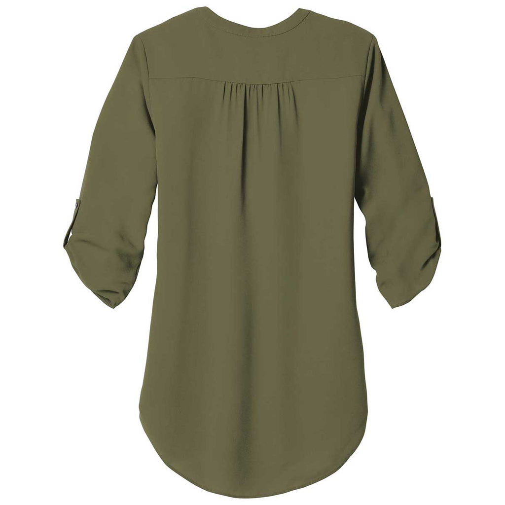 Port Authority Women's Deep Olive 3/4-Sleeve Tunic Blouse