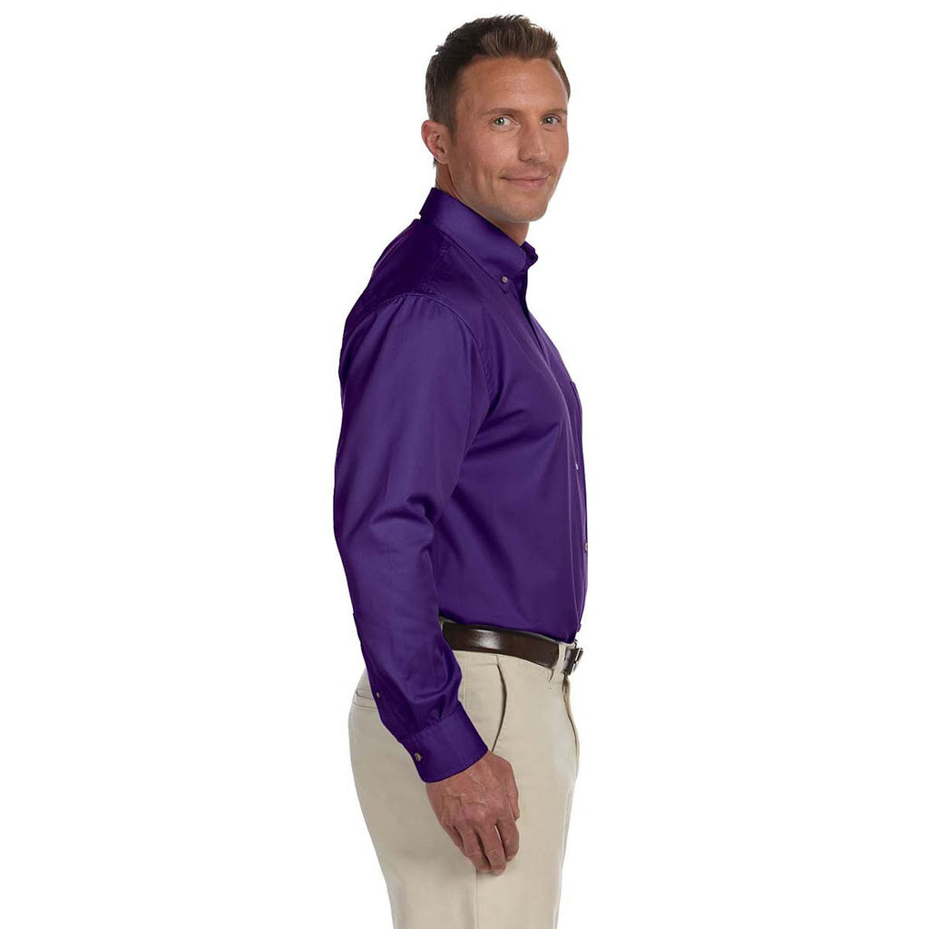 Harriton Men's Team Purple Easy Blend Long-Sleeve Twill Shirt with Stain-Release