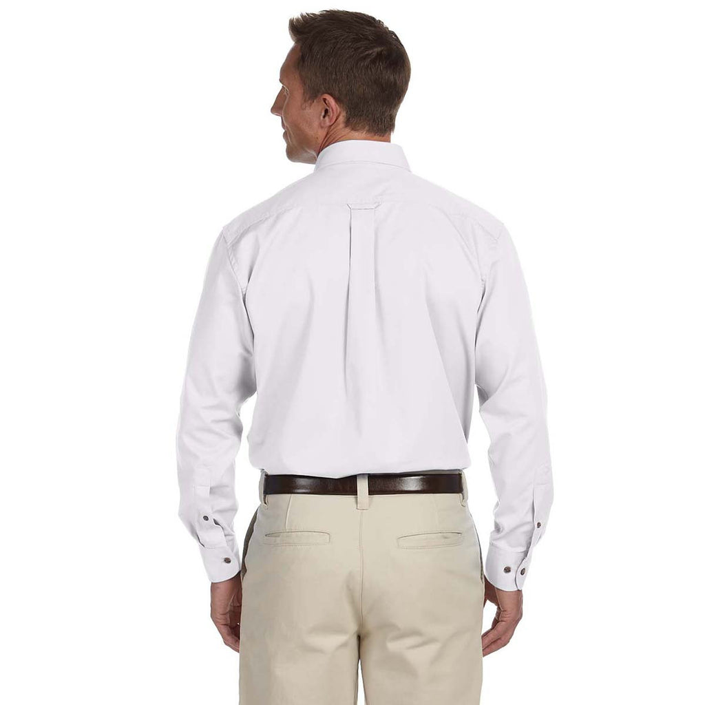 Harriton Men's White Tall Easy Blend Long-Sleeve Twill Shirt with Stain-Release