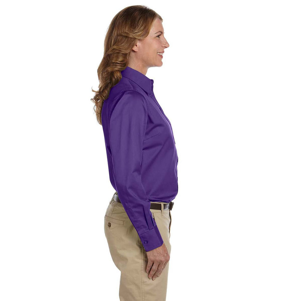 Harriton Women's Team Purple Easy Blend Long-Sleeve Twill Shirt with Stain-Release