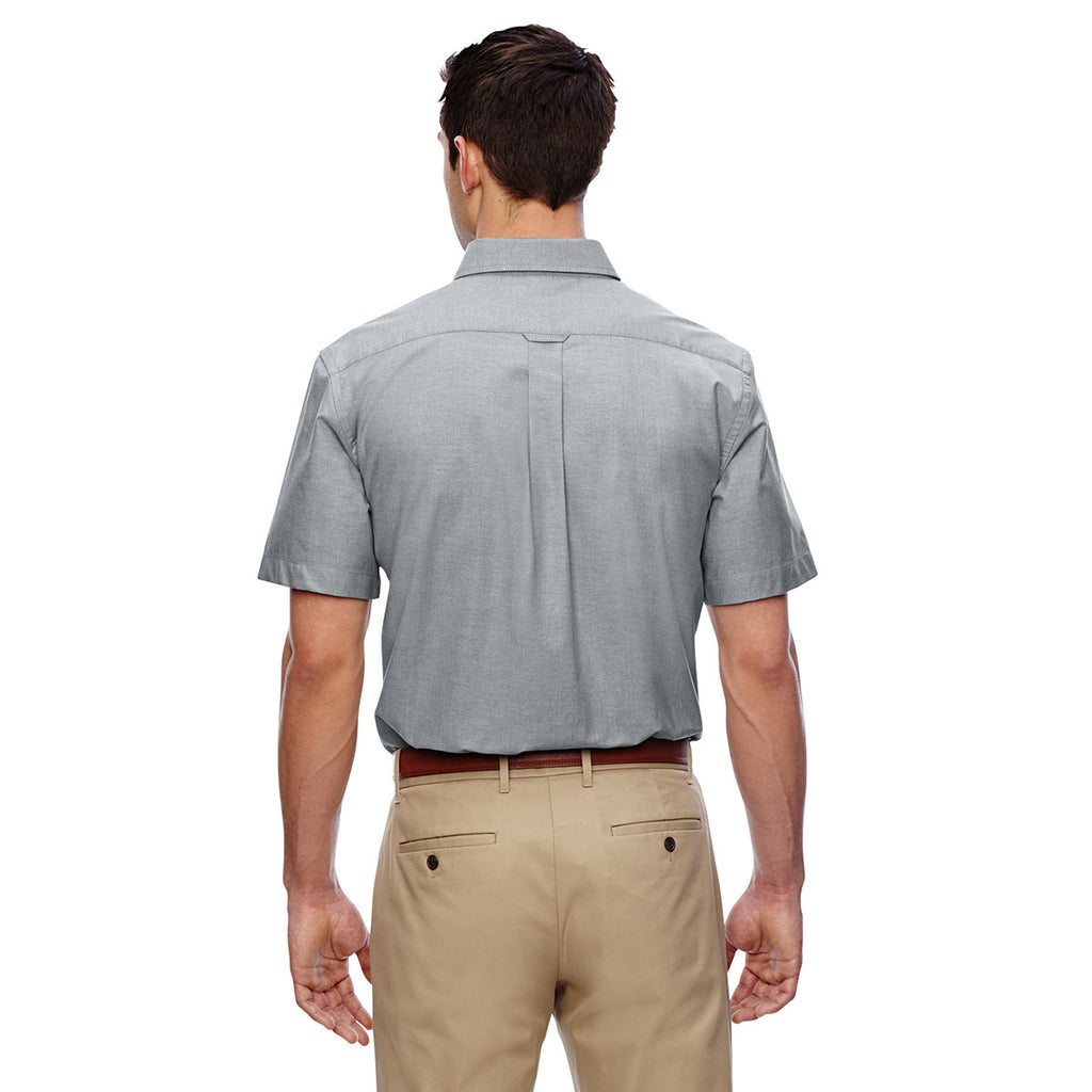 Harriton Men's Oxford Grey Short-Sleeve Oxford with Stain-Release