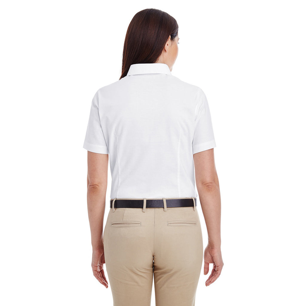 Harriton Women's White Short-Sleeve Oxford with Stain-Release