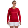 New Balance Women's Cherry Red Ndurance Athletic Long-Sleeve V-Neck T-Shirt