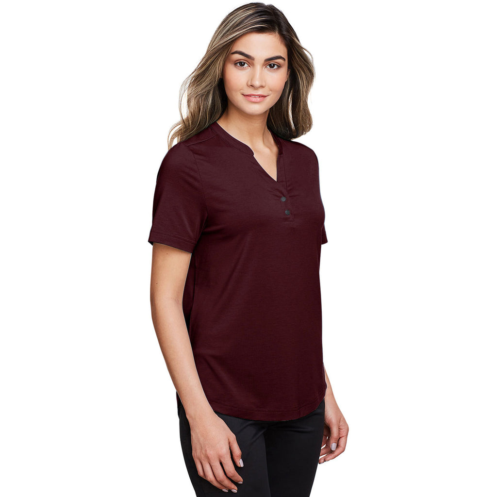 North End Women's Burgundy Jaq Snap-Up Stretch Performance Polo