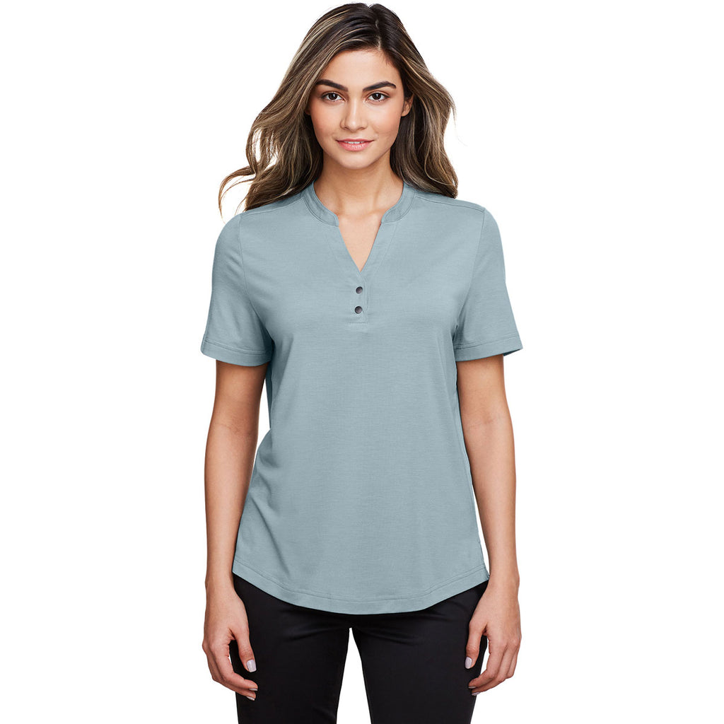 North End Women's Opal Blue Jaq Snap-Up Stretch Performance Polo