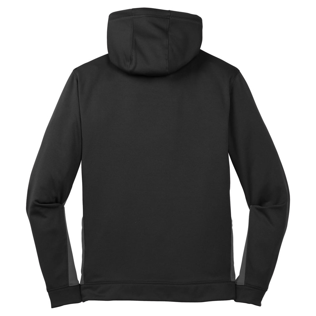Sport-Tek Men's Black/ Dark Smoke Grey Sport-Wick Fleece Colorblock Hooded Pullover