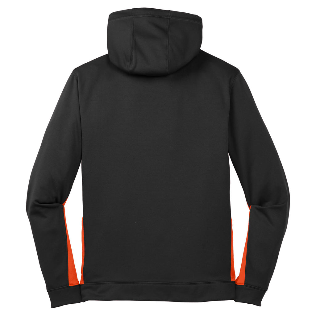 Sport-Tek Men's Black/ Deep Orange Sport-Wick Fleece Colorblock Hooded Pullover