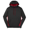 Sport-Tek Men's Black/ Deep Red Sport-Wick Fleece Colorblock Hooded Pullover