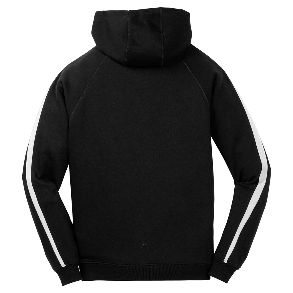 Sport-Tek Men's Black/ White Sleeve Stripe Pullover Hooded Sweatshirt
