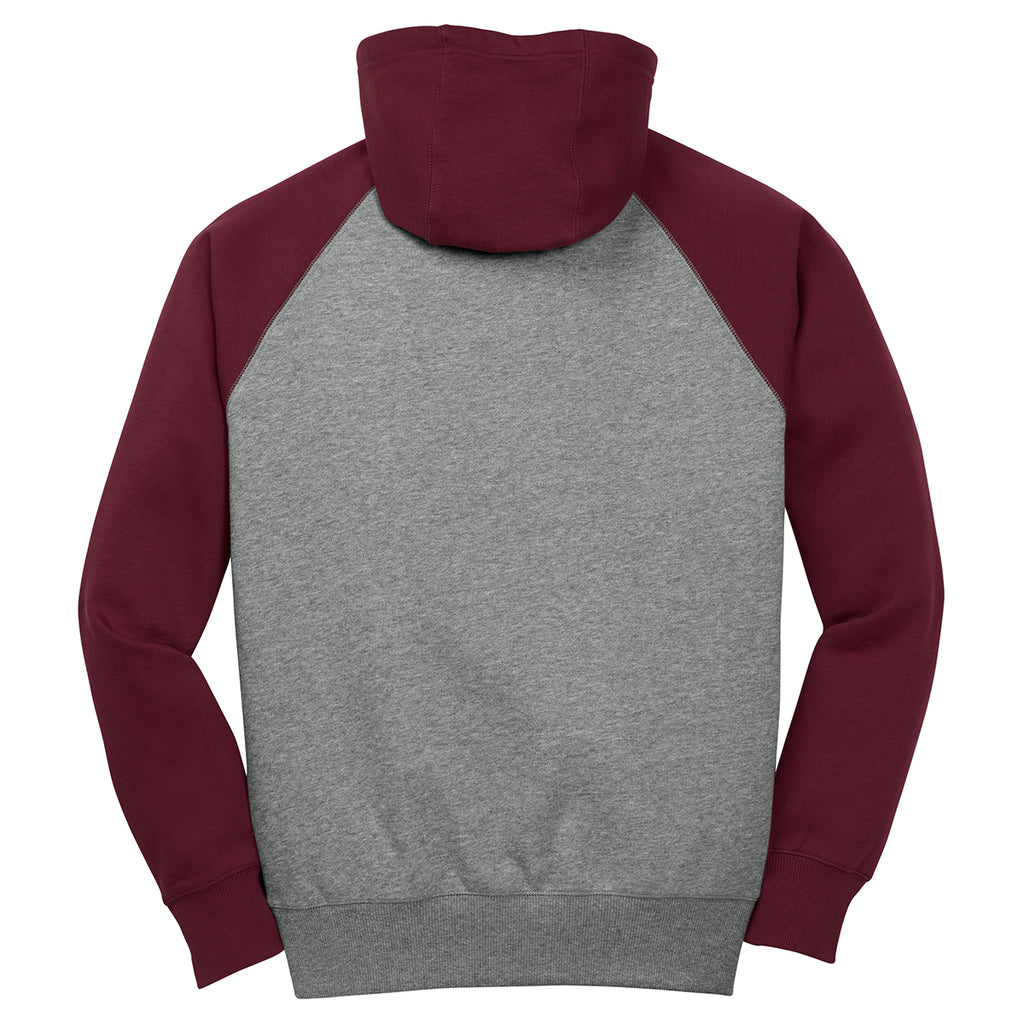 Sport-Tek Men's Maroon/Vintage Heather Raglan Colorblock Pullover Hooded Sweatshirt