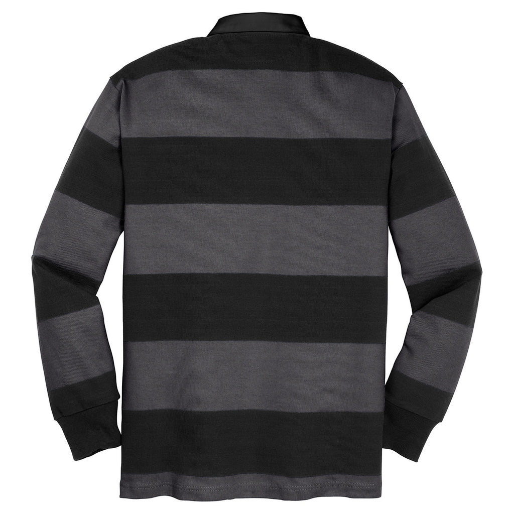 Sport-Tek Men's Black/Graphite Grey Long Sleeve Rugby Polo