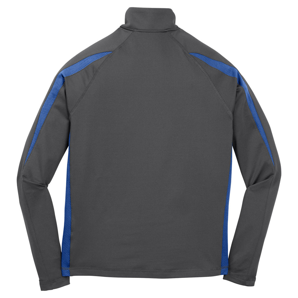 Sport-Tek Men's Charcoal Grey/ True Royal Sport-Wick Stretch 1/2-Zip Colorblock Pullover