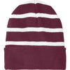 Sport-Tek Maroon/White Striped Beanie with Solid Band