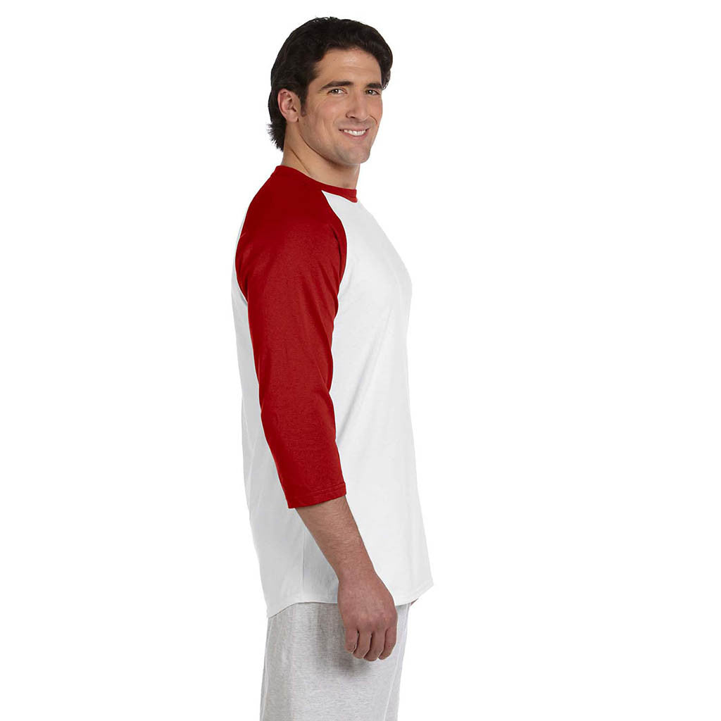 Champion Men's White/Scarlet Red Baseball T-Shirt
