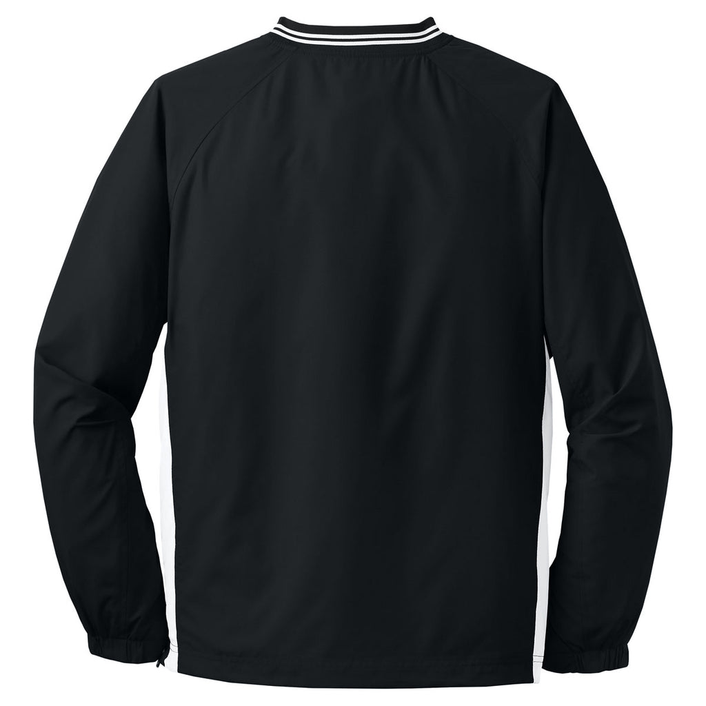 Sport-Tek Men's Black/ White Tall Tipped V-Neck Raglan Wind Shirt