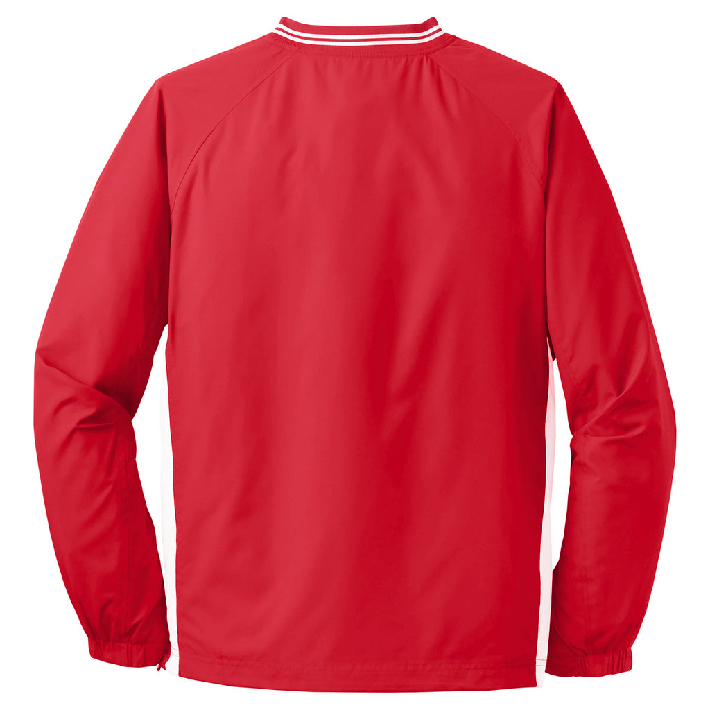 Sport-Tek Men's True Red/ White Tall Tipped V-Neck Raglan Wind Shirt