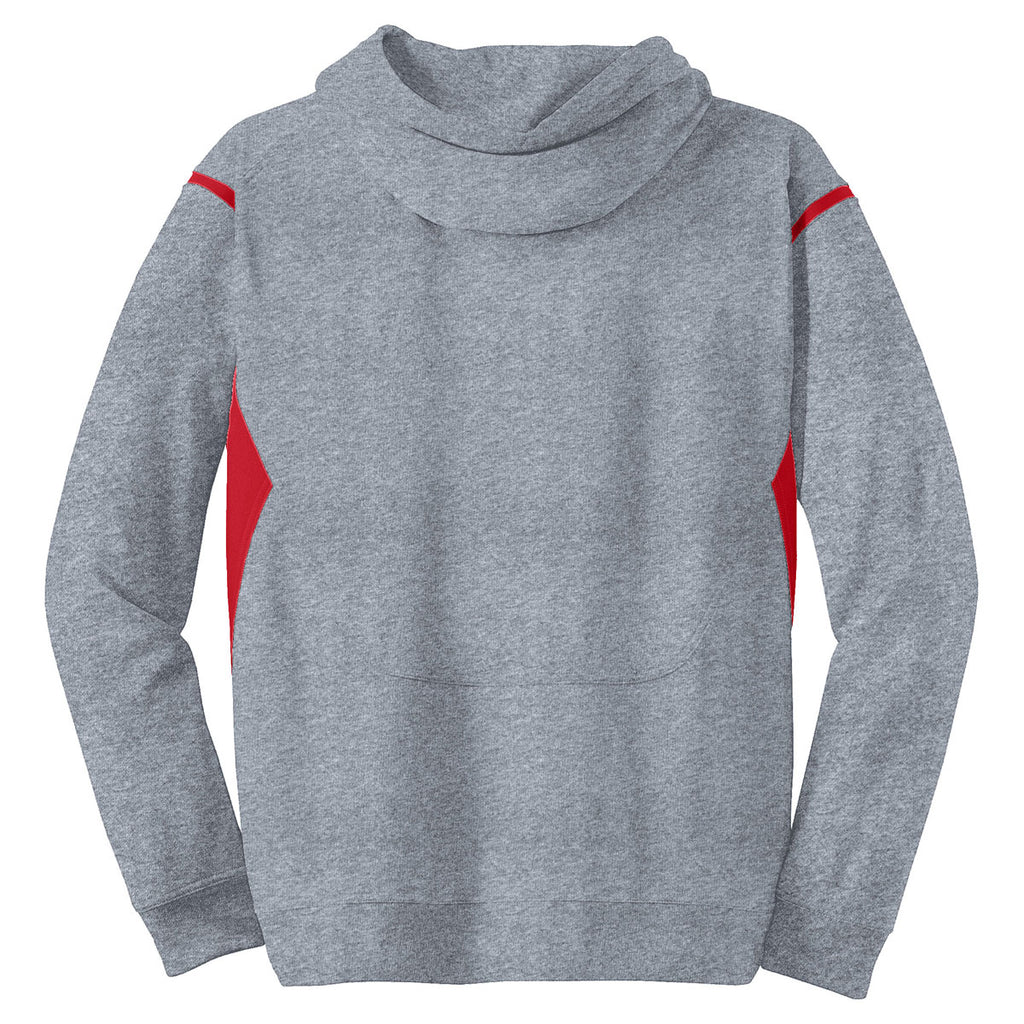Sport-Tek Men's Grey Heather/ True Red Tall Tech Fleece Colorblock Hooded Sweatshirt