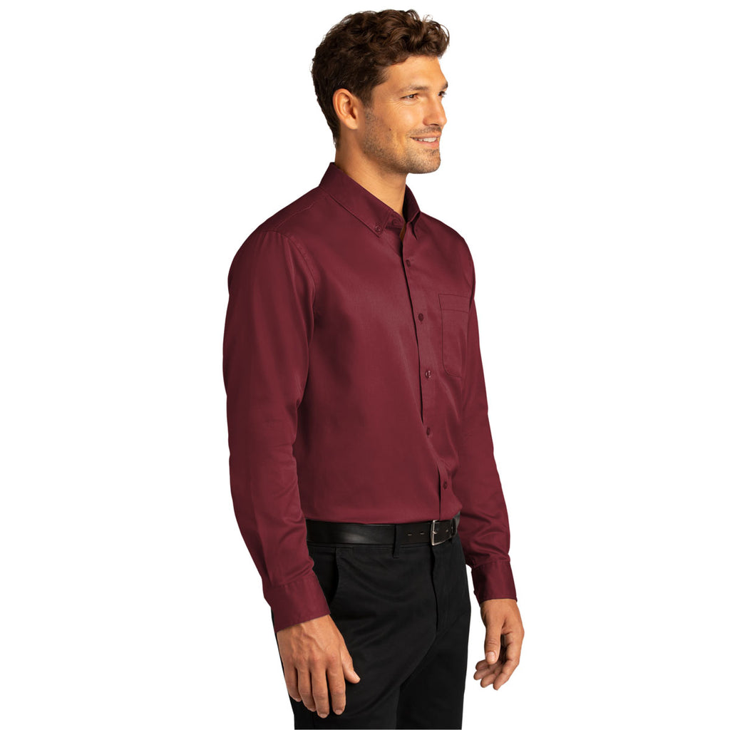 Port Authority Men's Burgundy Long Sleeve SuperPro React Twill Shirt