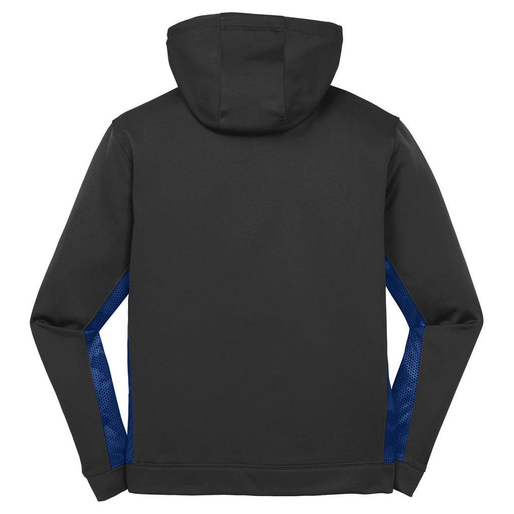 Sport-Tek Youth Black/True Royal Sport-Wick CamoHex Fleece Colorblock Hooded Pullover