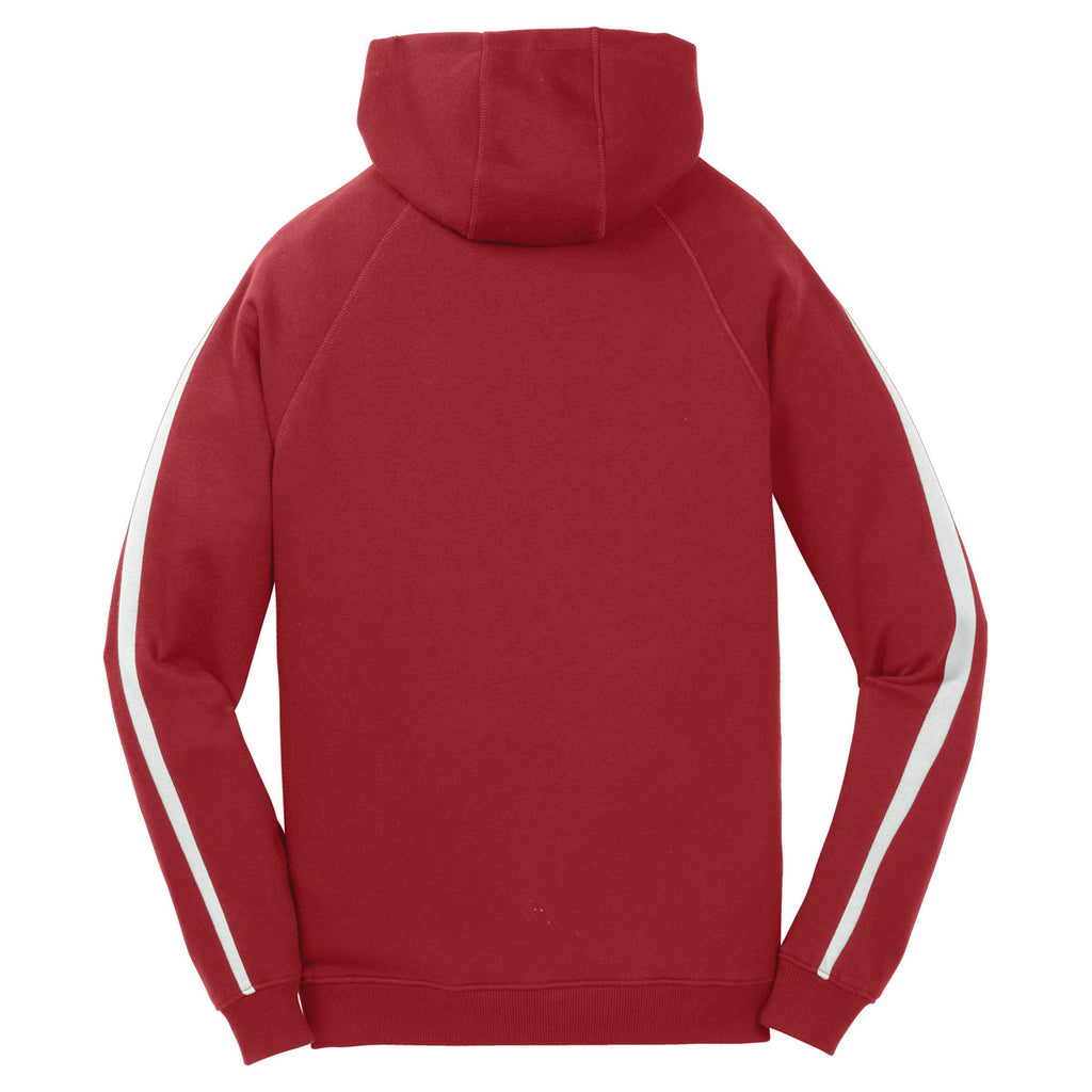 Sport-Tek Youth True Red/White Sleeve Stripe Pullover Hooded Sweatshirt