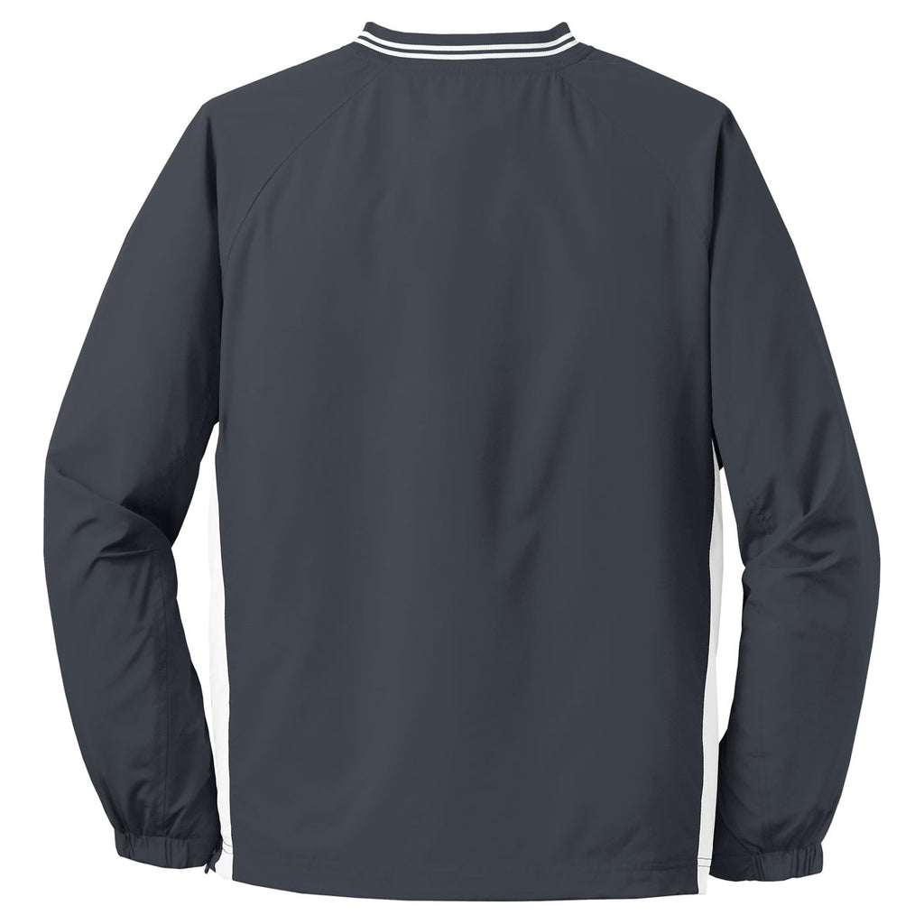 Sport-Tek Youth Graphite Grey/White Tipped V-Neck Raglan Wind Shirt