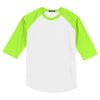 Sport-Tek Youth White/ Lime Shock Colorblock Raglan Jersey