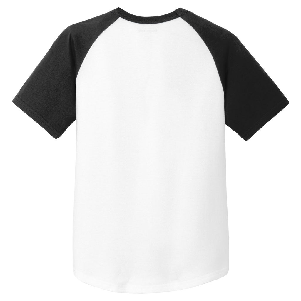 Sport-Tek Youth White/Black Short Sleeve Colorblock Raglan Jersey