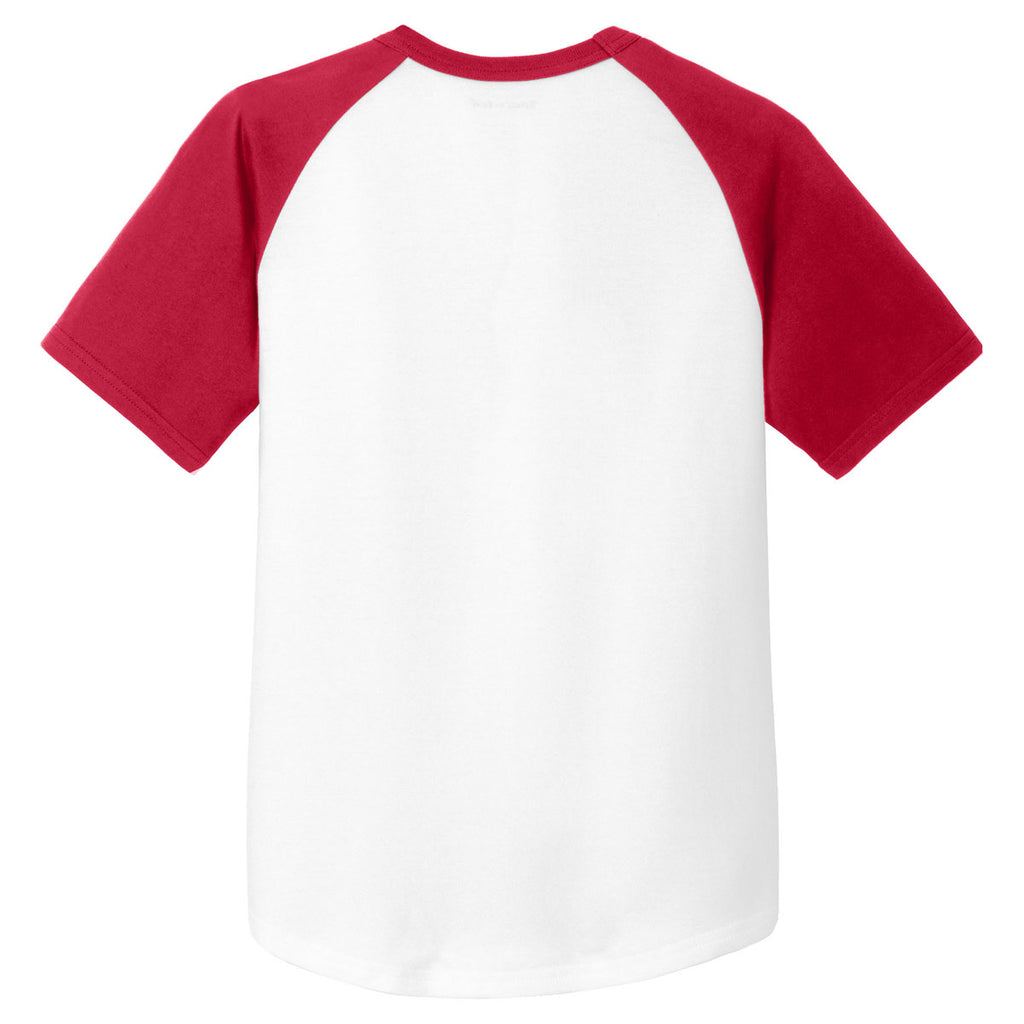 Sport-Tek Youth White/Red Short Sleeve Colorblock Raglan Jersey