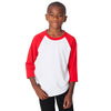 American Apparel Youth White/Red Poly-Cotton 3/4 Sleeve Raglan