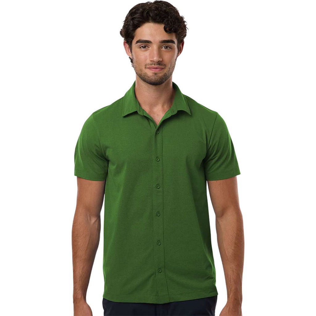 AllPro Men's Olive Green Pro-Flex Sorona Button Down Short Sleeve Shirt