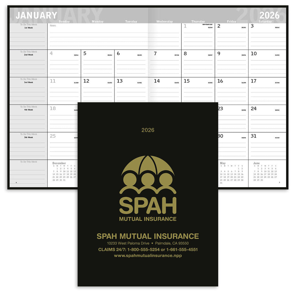 Triumph Calendars Black Classic Monthly Planner