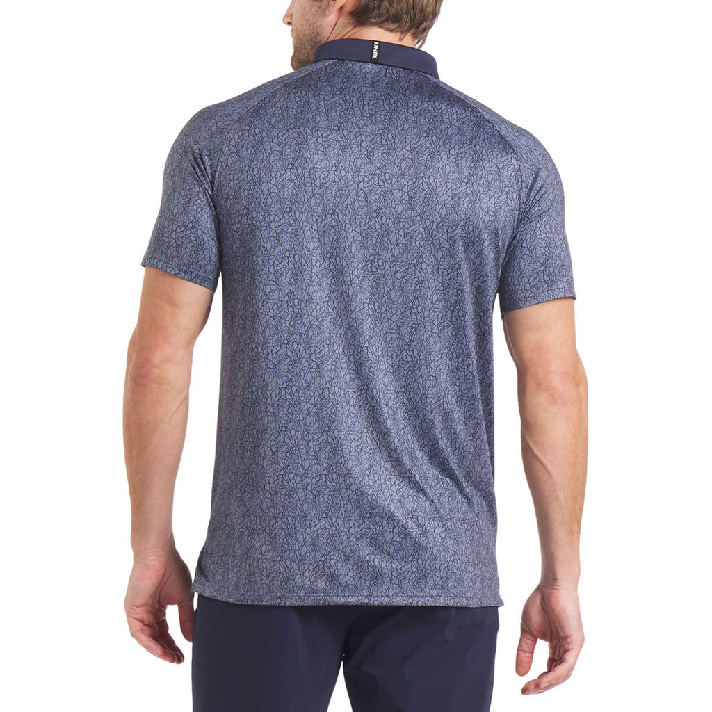 UNRL Men's Mid Navy Abstract Polo