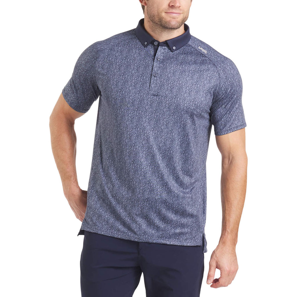 UNRL Men's Mid Navy Abstract Polo