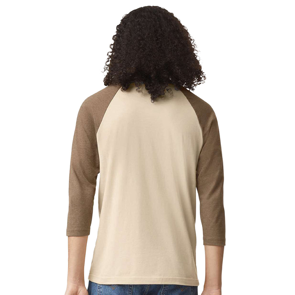 American Apparel Unisex Heather Bone/Heather Army CVC Three-Quarter Sleeve Tee