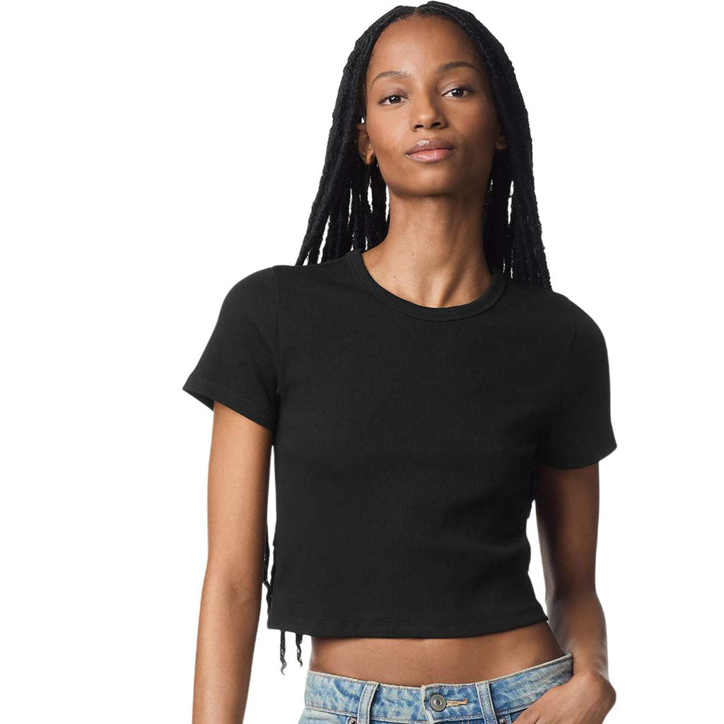 American Apparel Women's Black Baby Rib Cropped Tee