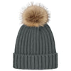 Port Authority Storm Grey Faux Fur Pom Beanie