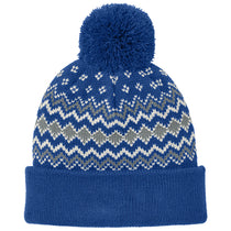 Port Authority True Royal/Gusty Grey/Marshmallow Alpine Pom Beanie