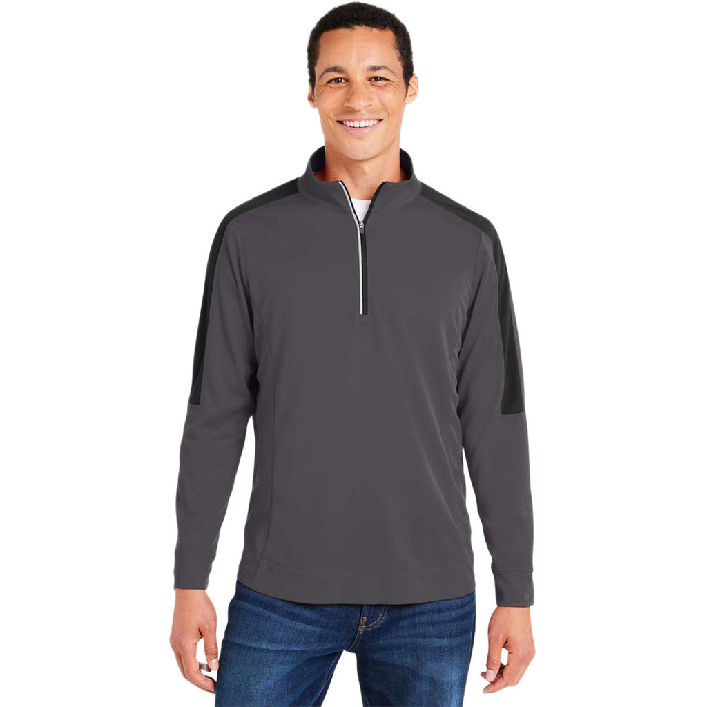 Core 365 Men's Carbon/Black Market Snag Protect Mesh Colorblock Quarter-Zip Pullover
