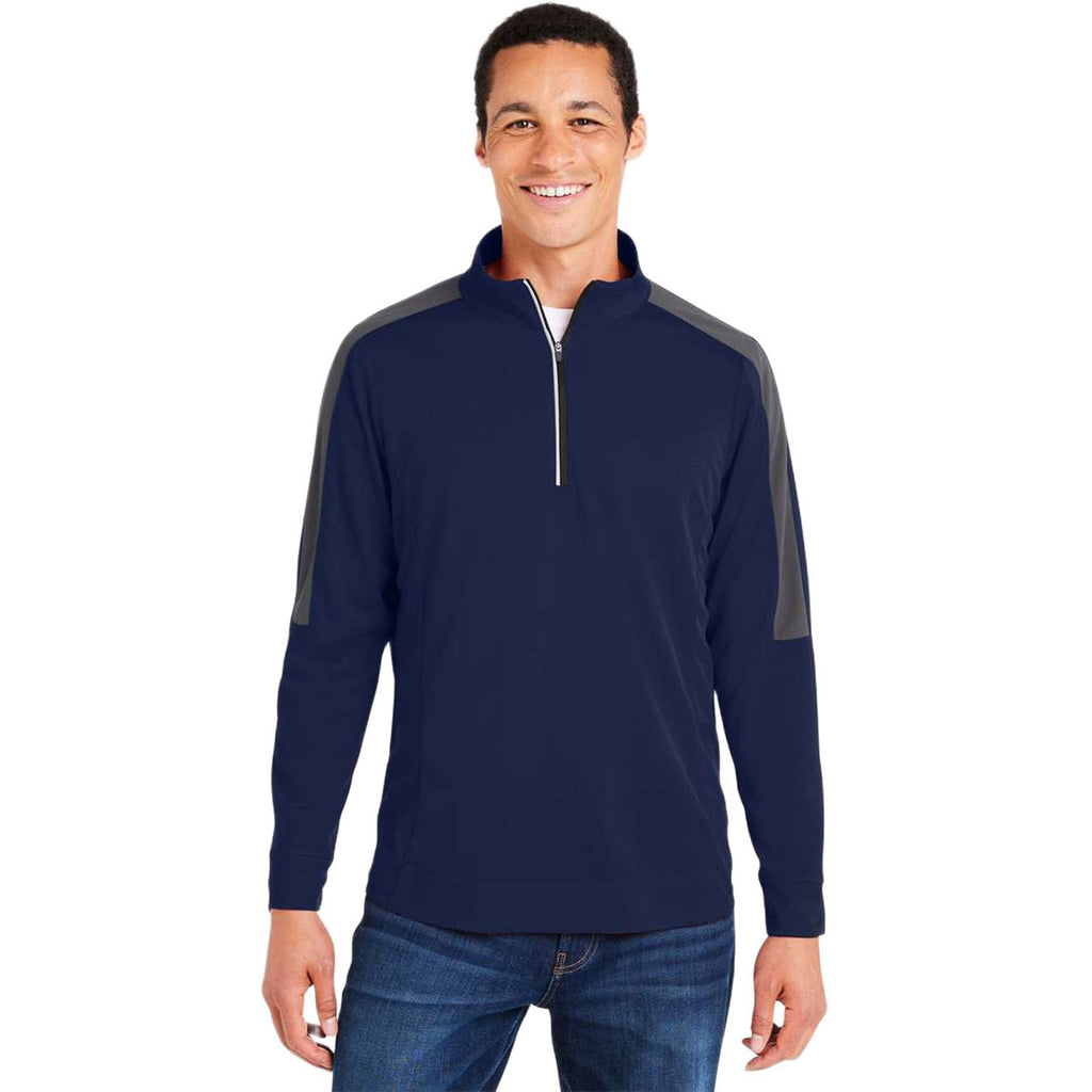 Core 365 Men's Classic Navy Heather/Carbon Market Snag Protect Mesh Colorblock Quarter-Zip Pullover